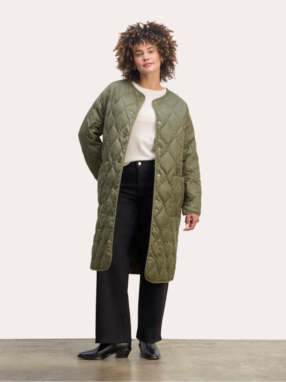 Everlane The Long Quilted Liner Coat in Kalamata XL